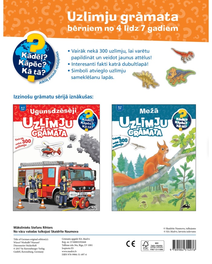 Dinozauri. Uzlīmju grāmata.